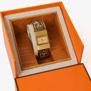 Hermes Green Equestrian Enamel and Gold Plated Loquet Bangle Quartz Watch L01.100