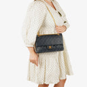 Chanel Medium Double Flap Bag Navy Quilted Lambskin With 24K Gold-Plated Hardware And Mademoiselle Chain