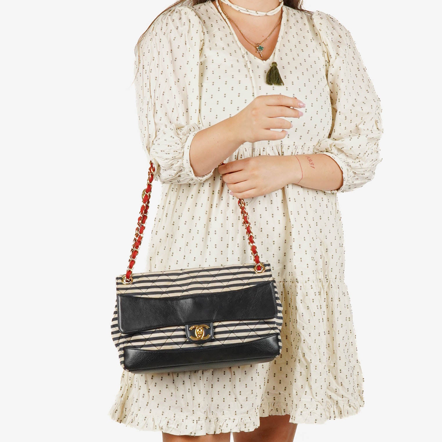 Chanel Quilted Jersey Navy White Red Jumbo Coco Sailor Flap Bag