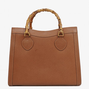 Gucci Vintage Brown Leather Diana Bamboo Tote