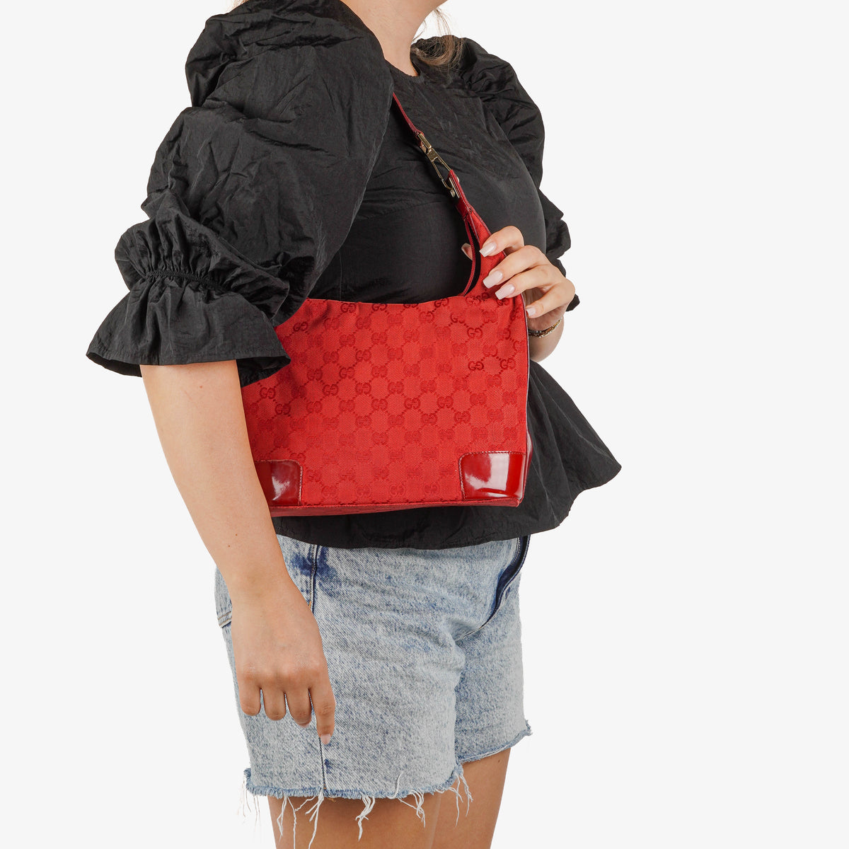 Gucci Red GG Canvas Shoulder Hobo Bag