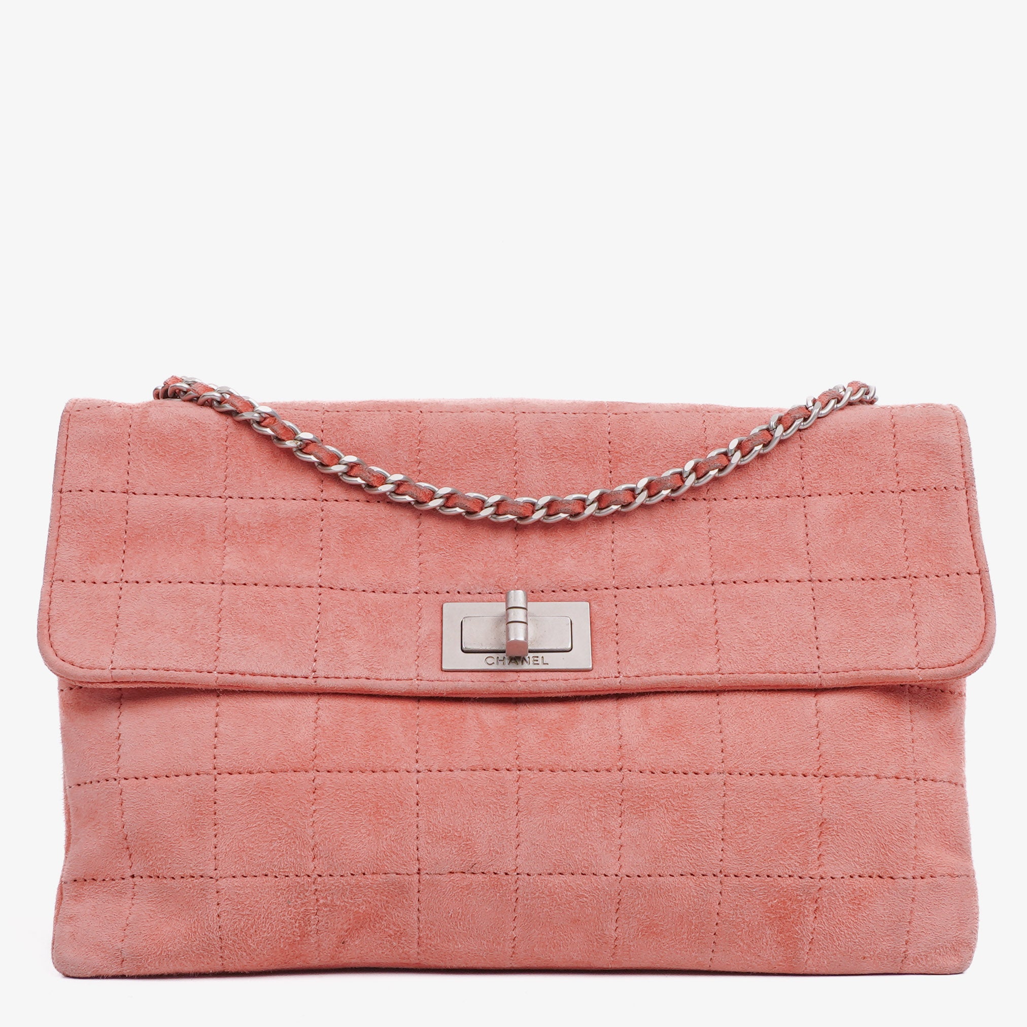 Chanel Rosa Wildleder Chocolate Bar Mademoiselle Flap Tasche