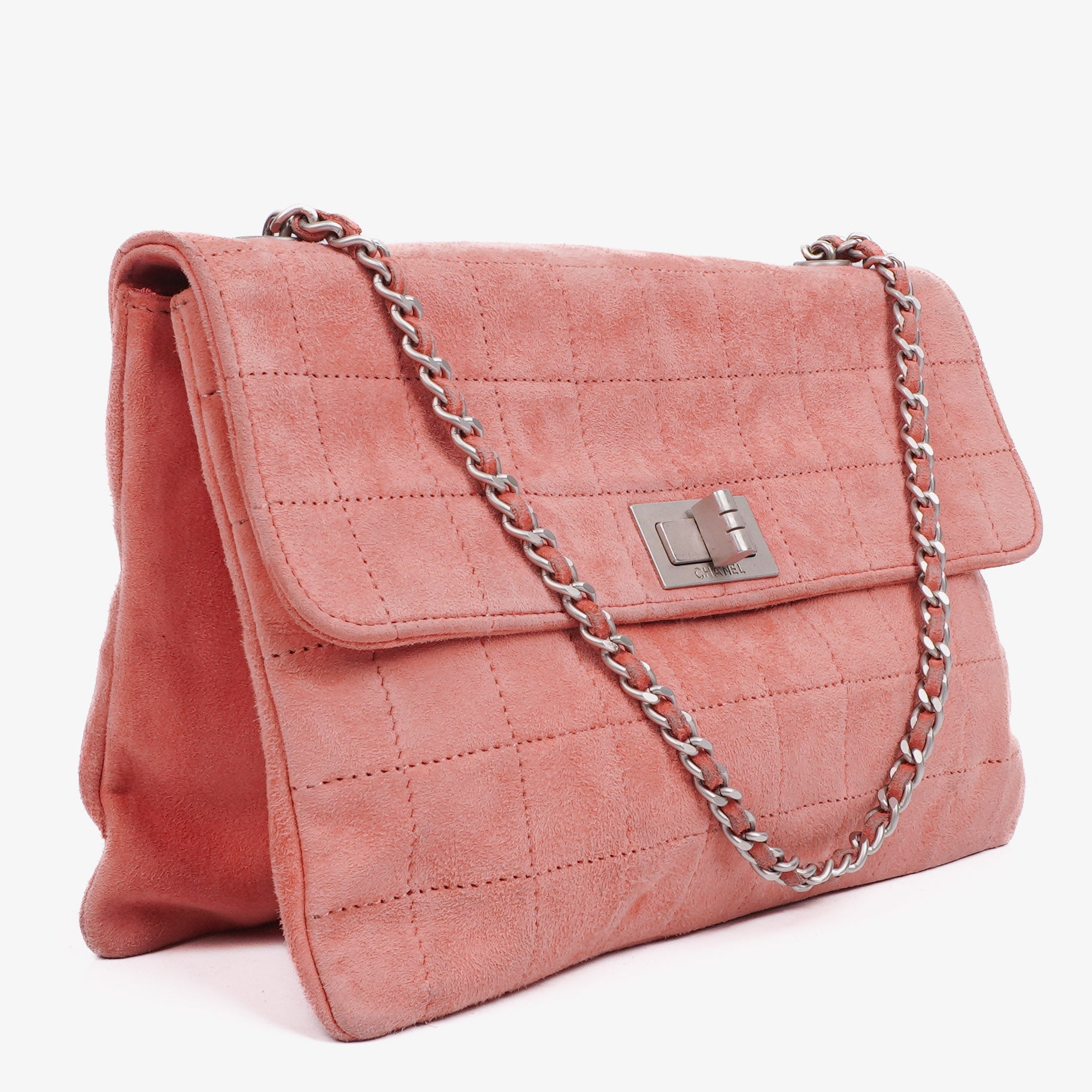 Chanel Rosa Wildleder Chocolate Bar Mademoiselle Flap Tasche