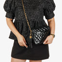 Chanel CC Black Quilted Patent Leather Camera Tassel Bag