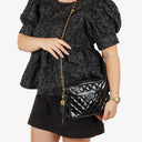 Chanel CC Black Quilted Patent Leather Camera Tassel Bag