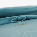 Chanel Medium Classic Vintage Double Flap Bag Light Blue Quilted Jersey 24K Gold-Plated Hardware