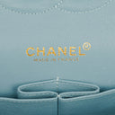 Chanel Medium Classic Vintage Double Flap Bag Light Blue Quilted Jersey 24K Gold-Plated Hardware