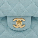 Chanel Medium Classic Vintage Double Flap Bag Light Blue Quilted Jersey 24K Gold-Plated Hardware