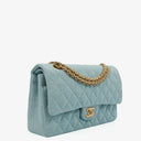 Chanel Medium Classic Vintage Double Flap Bag Light Blue Quilted Jersey 24K Gold-Plated Hardware