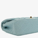 Chanel Medium Classic Vintage Double Flap Bag Light Blue Quilted Jersey 24K Gold-Plated Hardware
