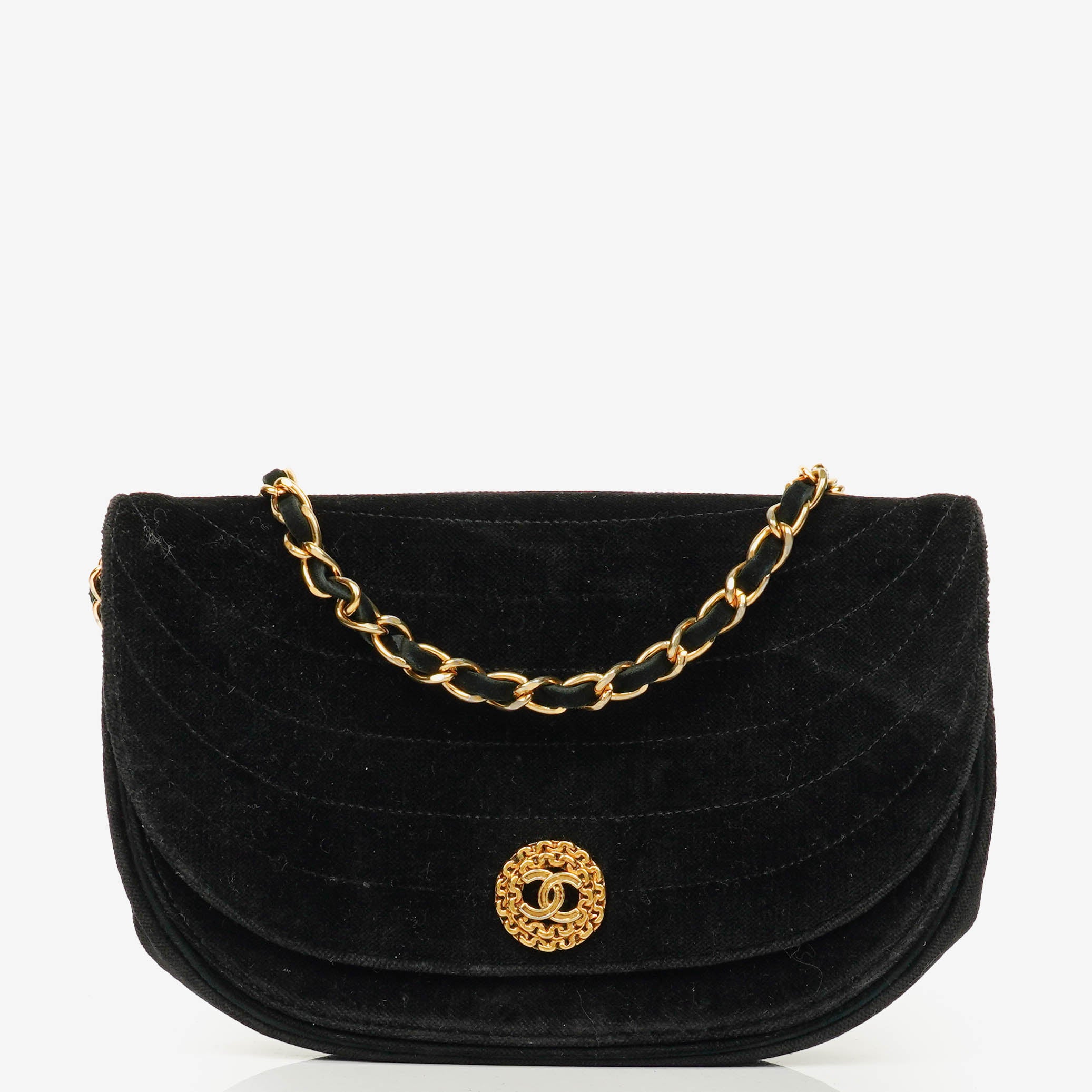 Chanel Small Half-Moon Black Velvet Flap Bag