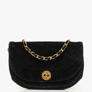 Chanel Small Half-Moon Black Velvet Flap Bag