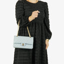 Chanel Medium Classic Vintage Double Flap Bag Light Blue Quilted Jersey 24K Gold-Plated Hardware