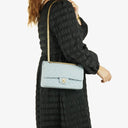 Chanel Medium Classic Vintage Double Flap Bag Light Blue Quilted Jersey 24K Gold-Plated Hardware
