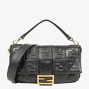 Fendi Baguette Large Black Nappa FF Embossed Bag