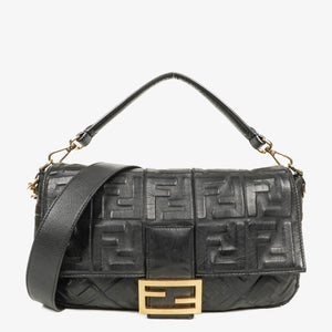 Fendi Baguette Large Black Nappa FF Embossed Bag