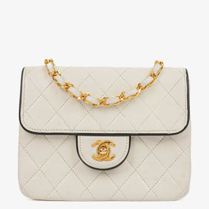 Chanel Mini Quilted Square Leather White Flap Bag With 24K Gold-Plated Hardware