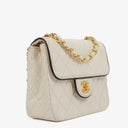 Chanel Mini Quilted Square Leather White Flap Bag With 24K Gold-Plated Hardware