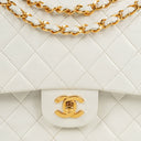 Chanel Medium Classic Vintage Double Flap Bag White Quilted Lambskin 24K Gold-Plated Hardware