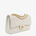 Chanel Medium Classic Vintage Double Flap Bag White Quilted Lambskin 24K Gold-Plated Hardware