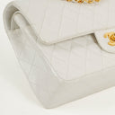 Chanel Medium Classic Vintage Double Flap Bag White Quilted Lambskin 24K Gold-Plated Hardware