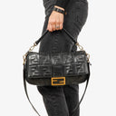 Fendi Baguette Large Black Nappa FF Embossed Bag