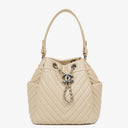 Chanel CC Kedjebucket Liten Beige Hjortskinn Chevron-väska