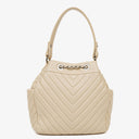Chanel CC Kedjebucket Liten Beige Hjortskinn Chevron-väska