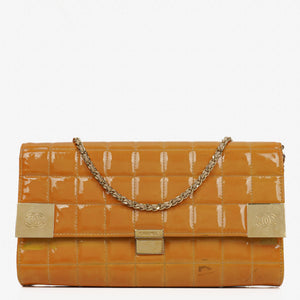 Chanel Orange Chocolate Bar East West Patent Leather Shoulder Bag
