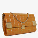 Chanel Orange Chocolate Bar East West Patent Leather Shoulder Bag