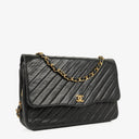 Chanel Classic Single Flap Bag Black Diagonal Quilted Lambskin 24K Gold-Plated Hardware
