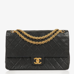Chanel Vintage Classic Medium Double Flap Bag in Quilted Black Lambskin with 24-karat Gold-Plated Hardware
