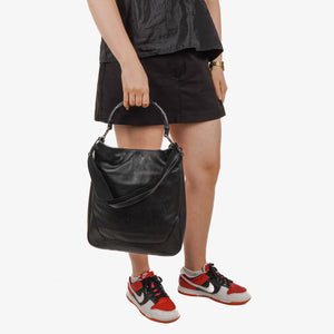 Gucci Bamboo Top Handle Black Lerahter Hobo Bag
