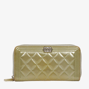 Chanel Quilted Patent Leather Boy Zip Wallet