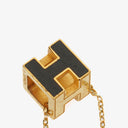 Hermès Gold Plated and Black Enamel Cage D'H Pendant Necklace