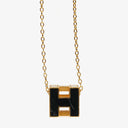 Hermès Gold Plated and Black Enamel Cage D'H Pendant Necklace