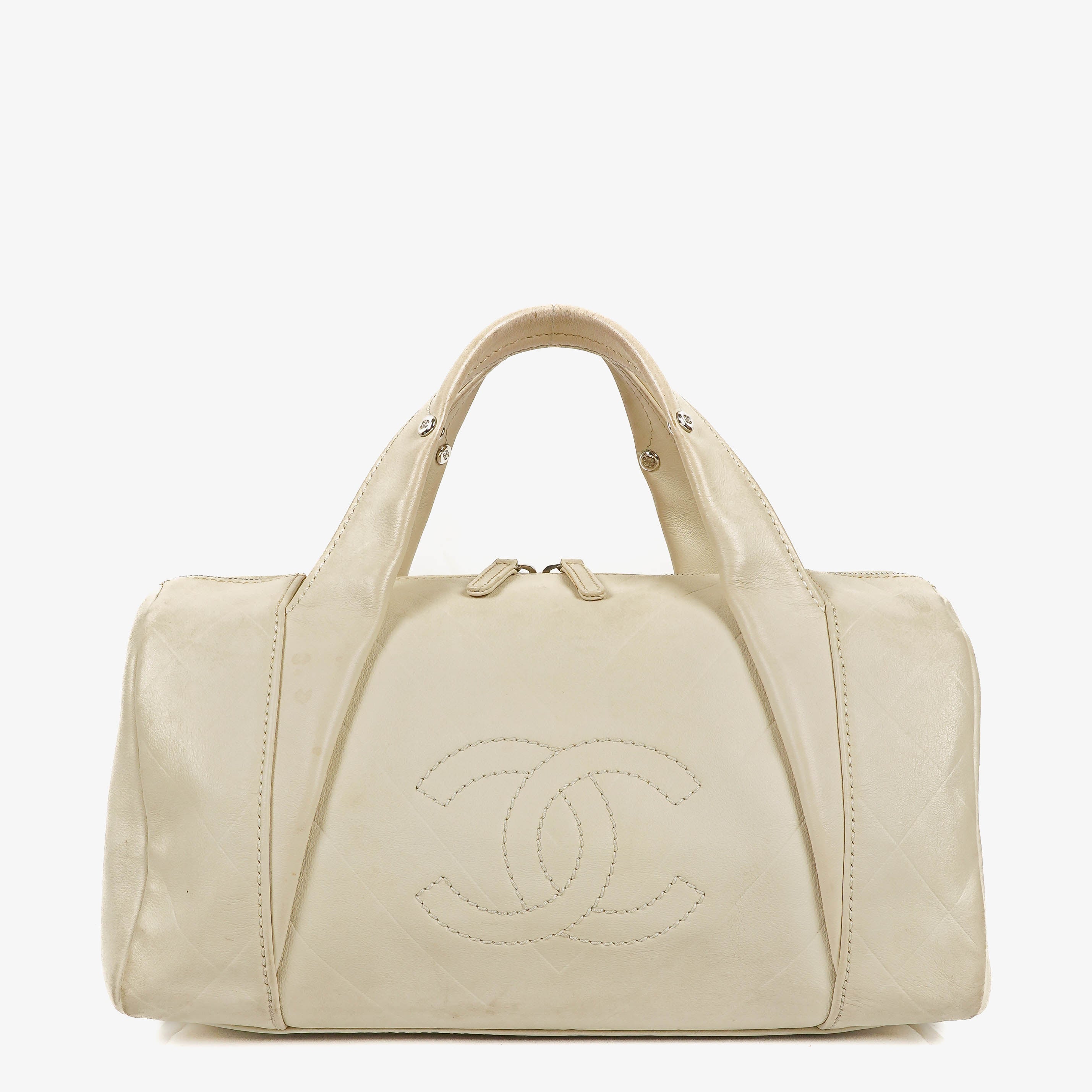 Chanel All Day Long Medium Chevron Quilted Leather Bowling Bag