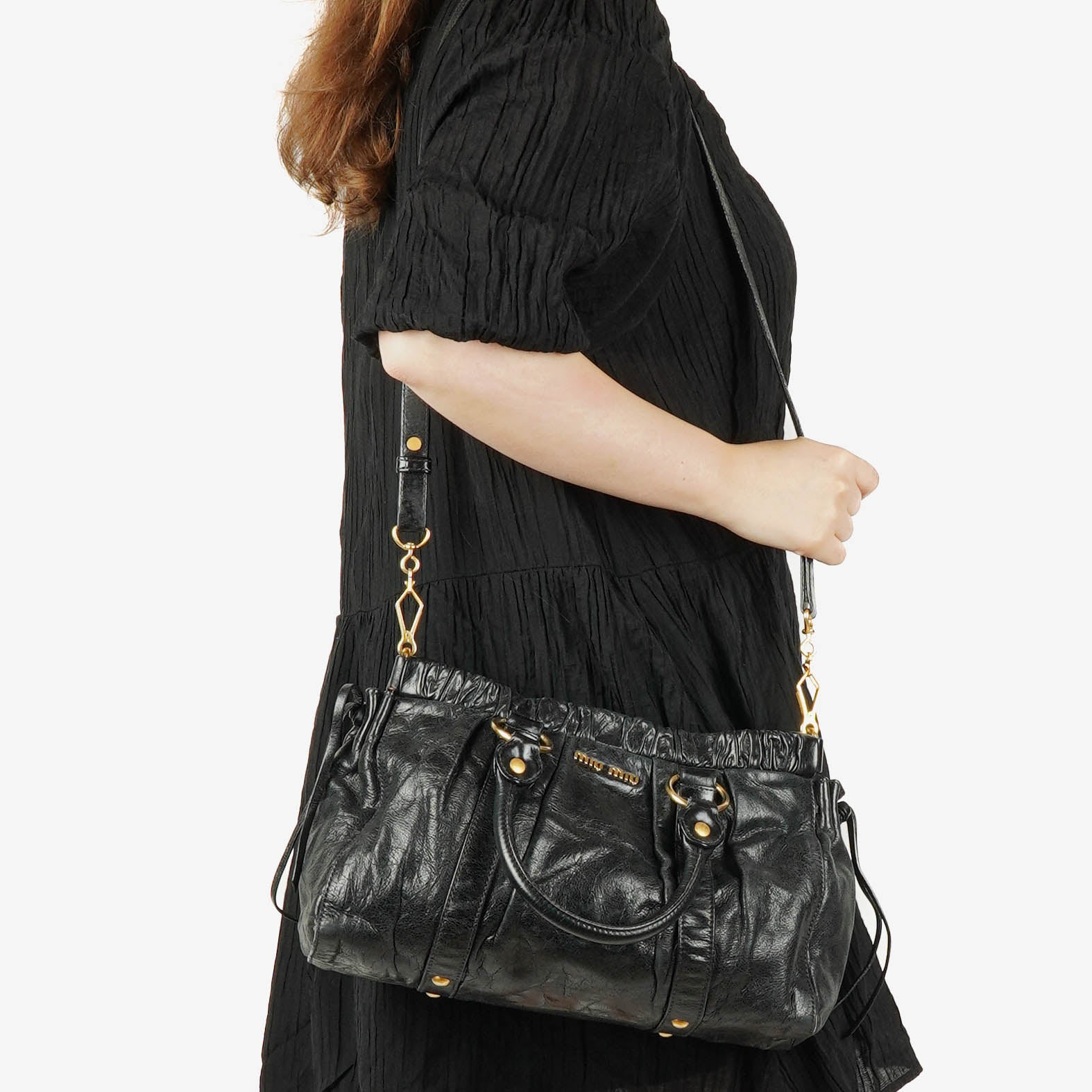 Miu Miu Black Vitello Satchel Bag