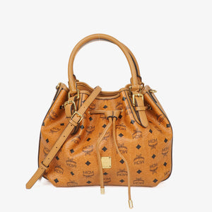 MCM Cognac Visetos Drawstring Tote Bag