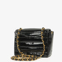 Chanel Mini Flap Square Bag in Black Horizontal Quilted Patent Leather with 24K Gold-Plated Hardware