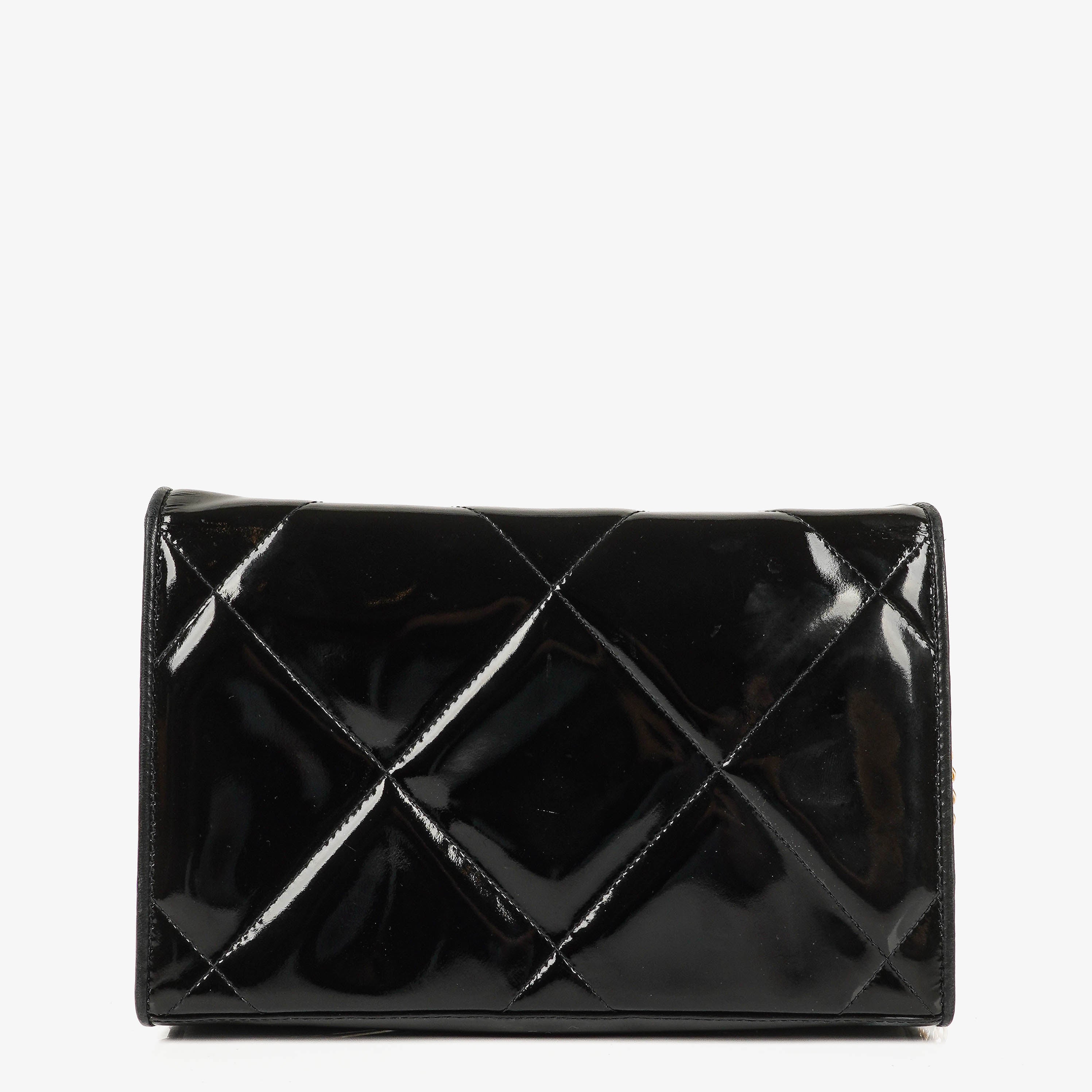 Chanel CC Black Patent Leather Multi Chain Shoulder Bag