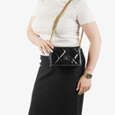 Chanel CC Black Patent Leather Multi Chain Shoulder Bag