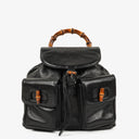 Gucci Vintage Black Leather Bamboo Backpack