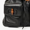 Gucci Vintage Black Leather Bamboo Backpack