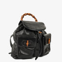 Gucci Vintage Black Leather Bamboo Backpack