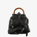 Gucci Vintage Black Leather Bamboo Backpack
