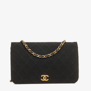 Chanel Classic Full Flap Bag Black Quilted Jersey With 24K Gold-Plated Hardware