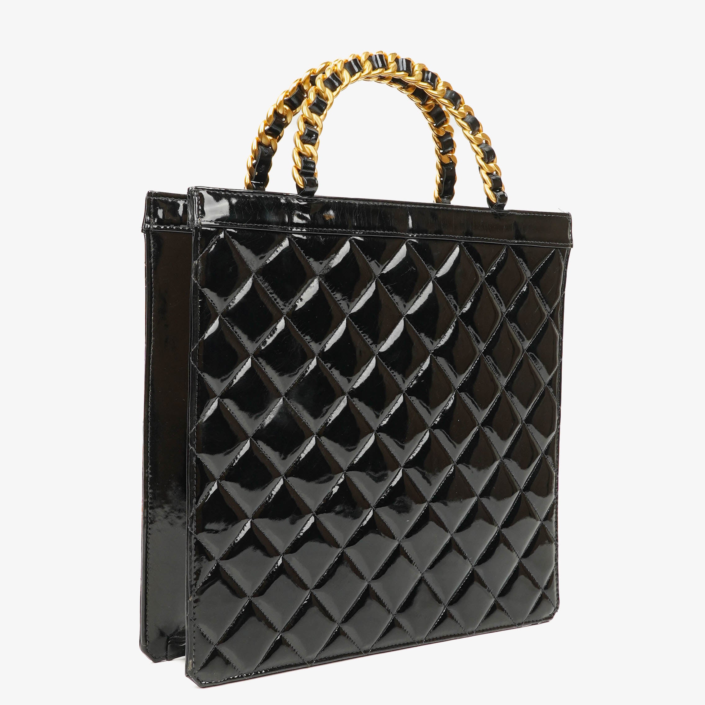 Chanel Schwarze Lackleder Tote Tasche