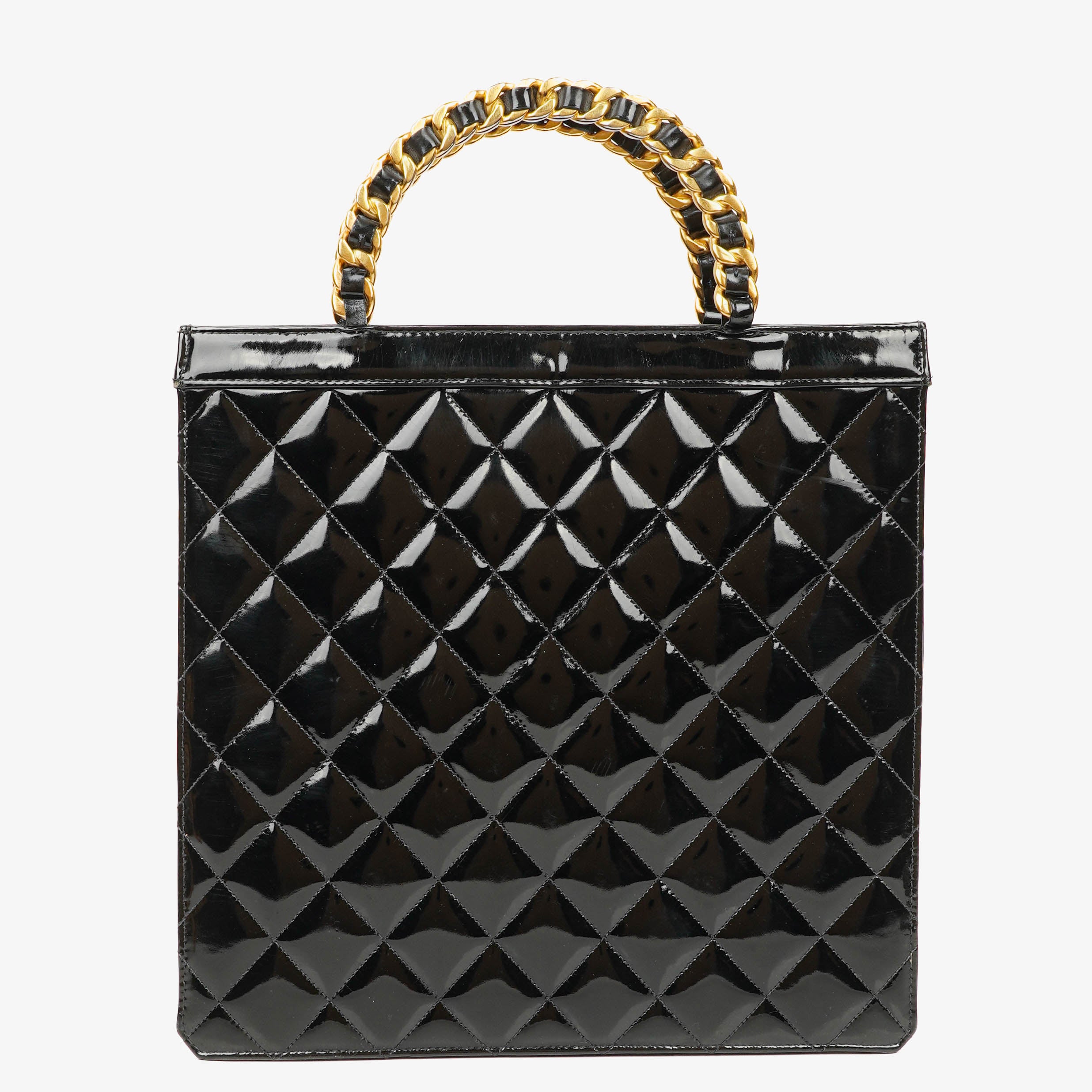 Chanel Schwarze Lackleder Tote Tasche