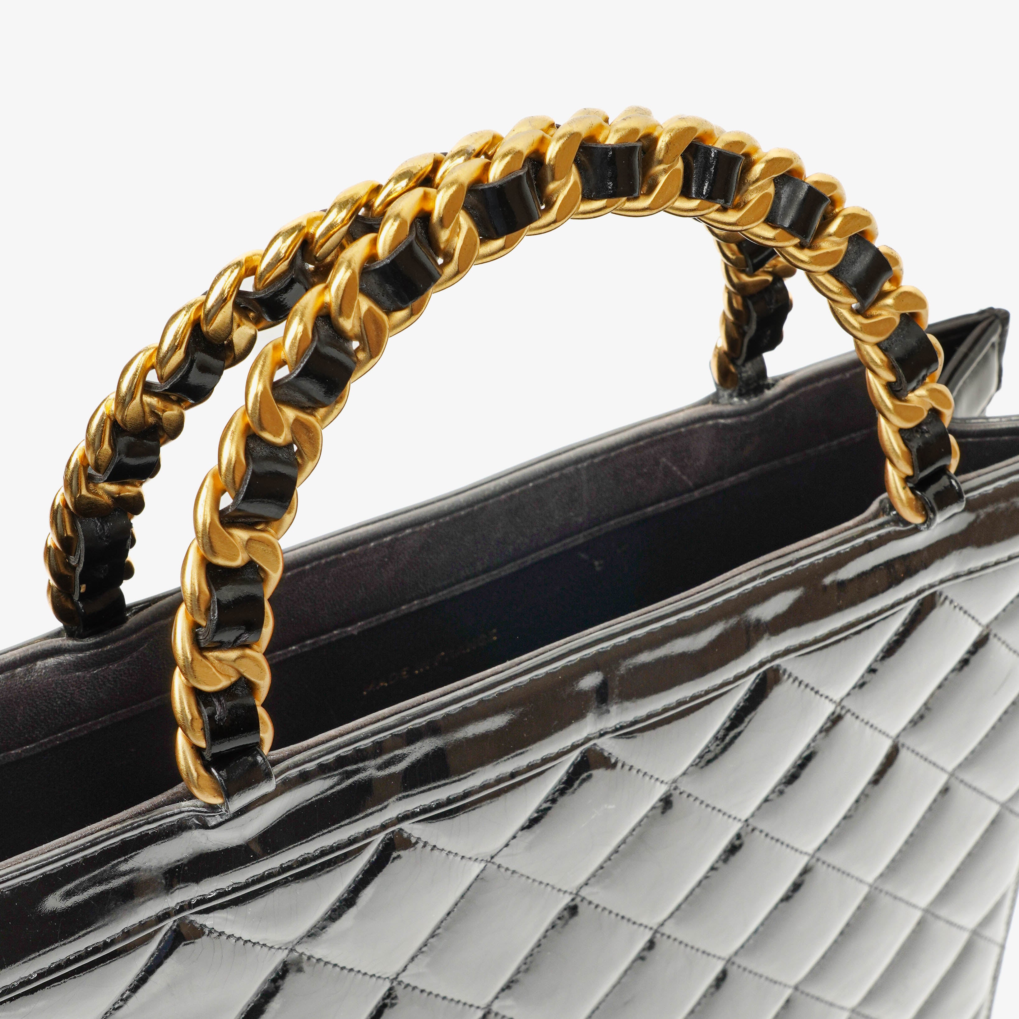 Chanel Schwarze Lackleder Tote Tasche